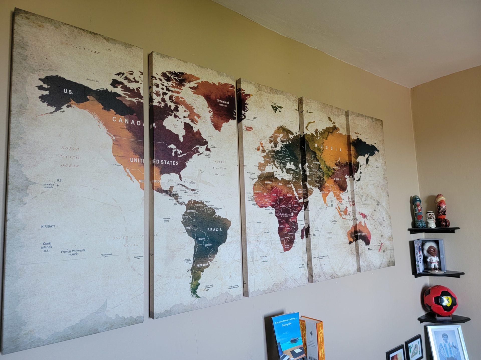 a wall with a map of the world