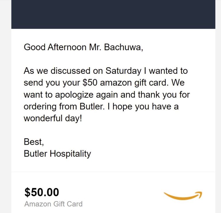 Butler Hospitality Sent Me an Amazon Gift Card!