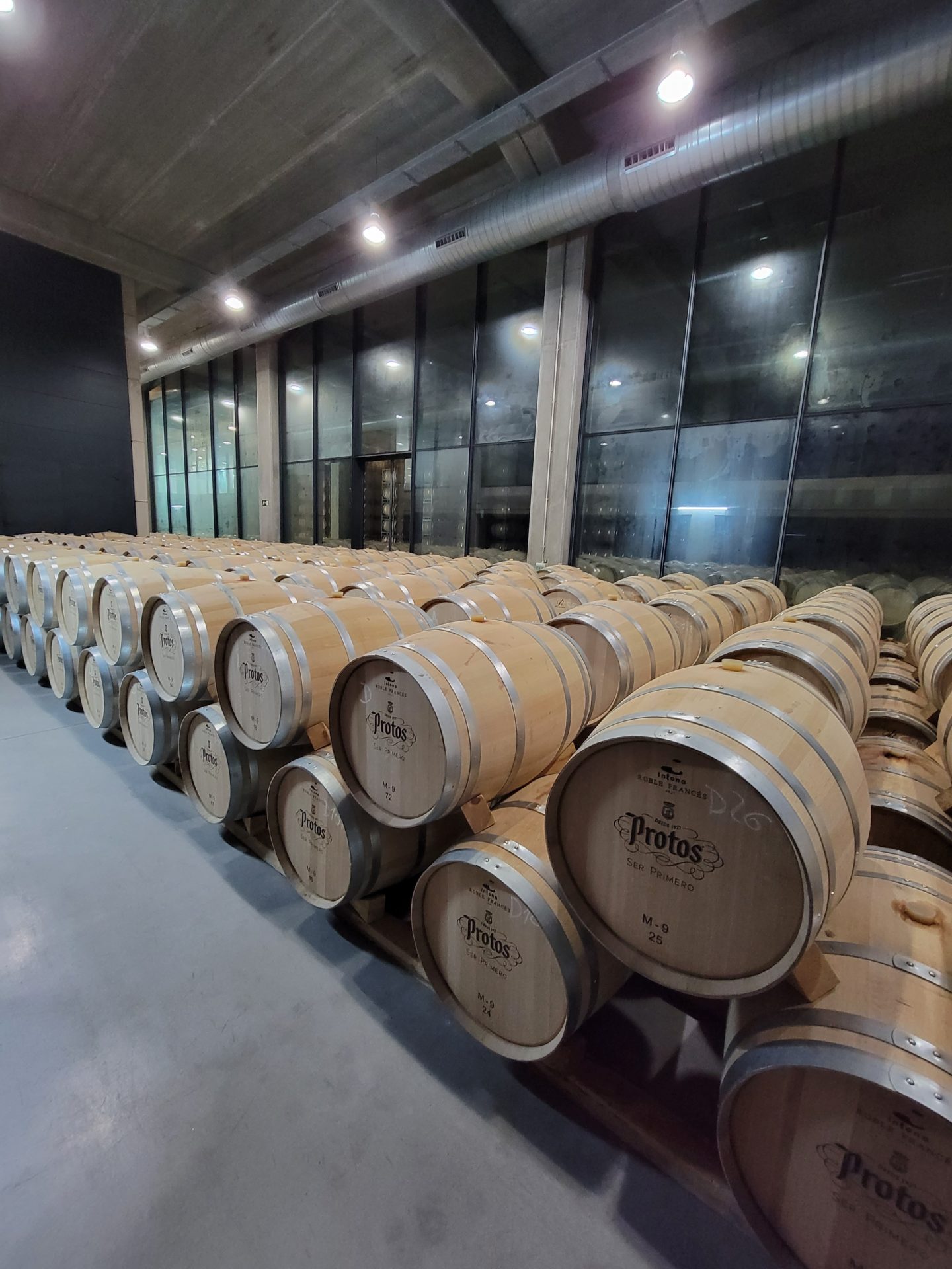 a group of barrels in a room