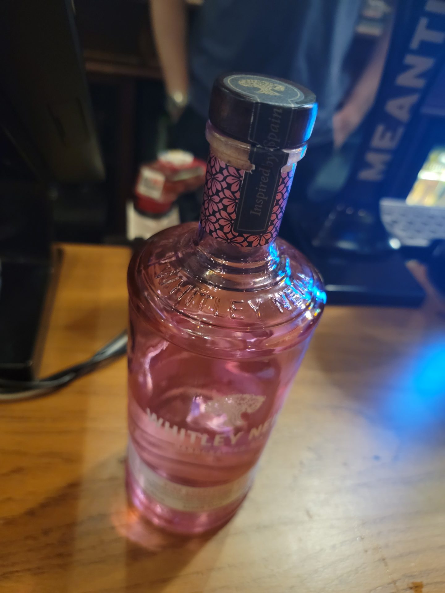 a bottle of pink liquid