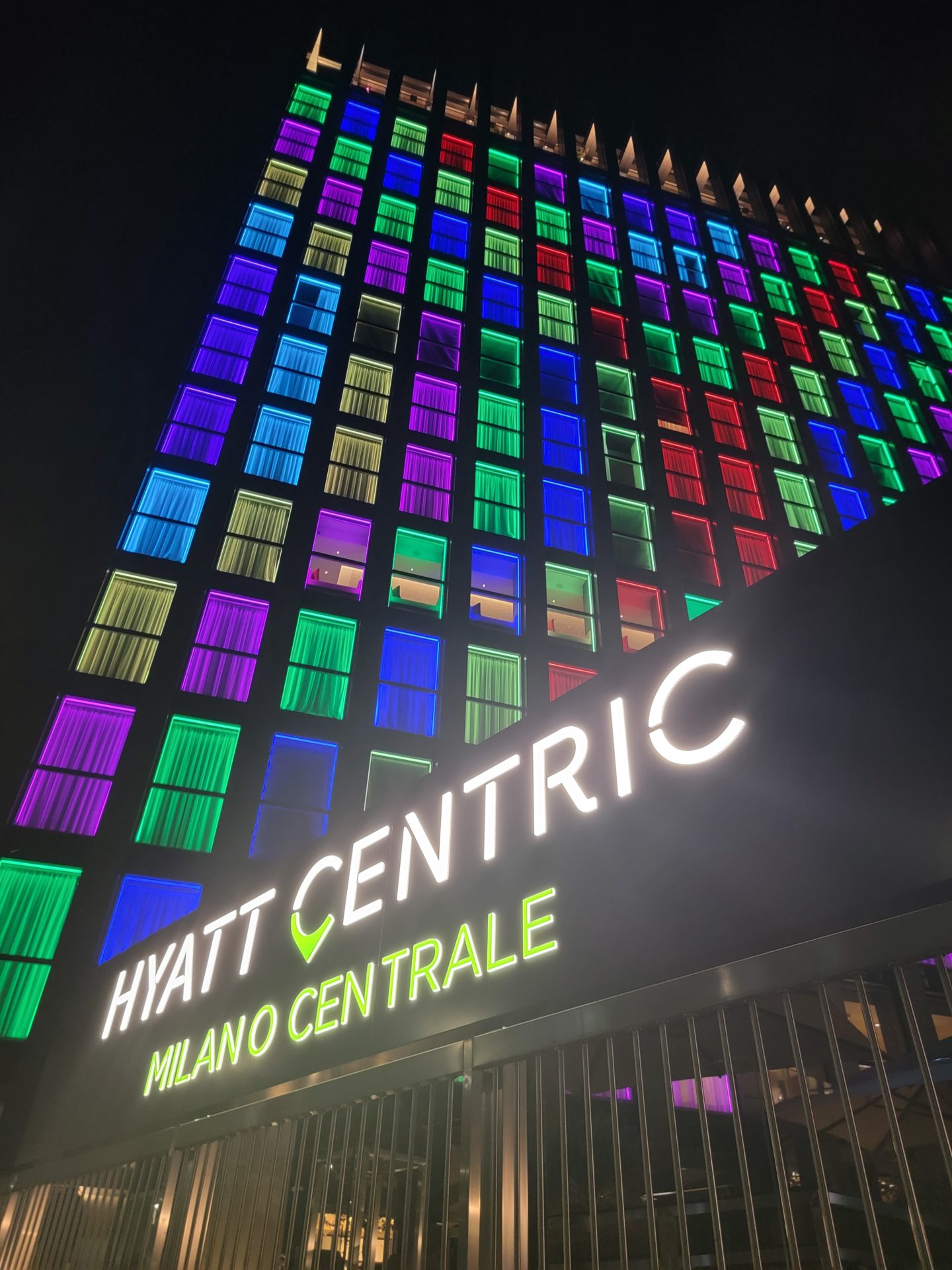a multicolored building with lights