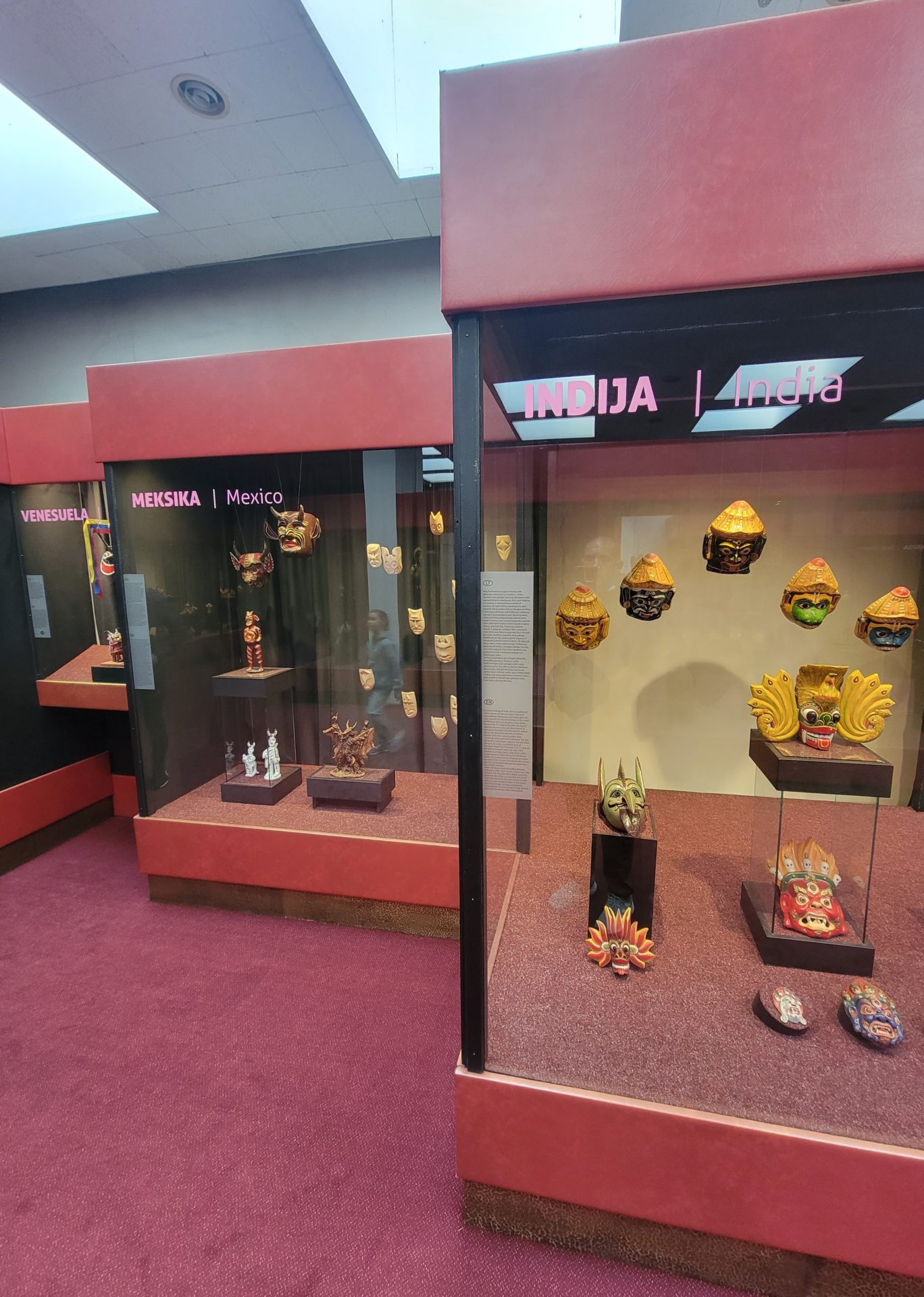 a display case with different objects on display