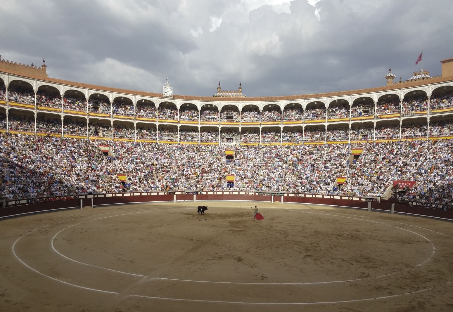 a large arena with a bull in the middle