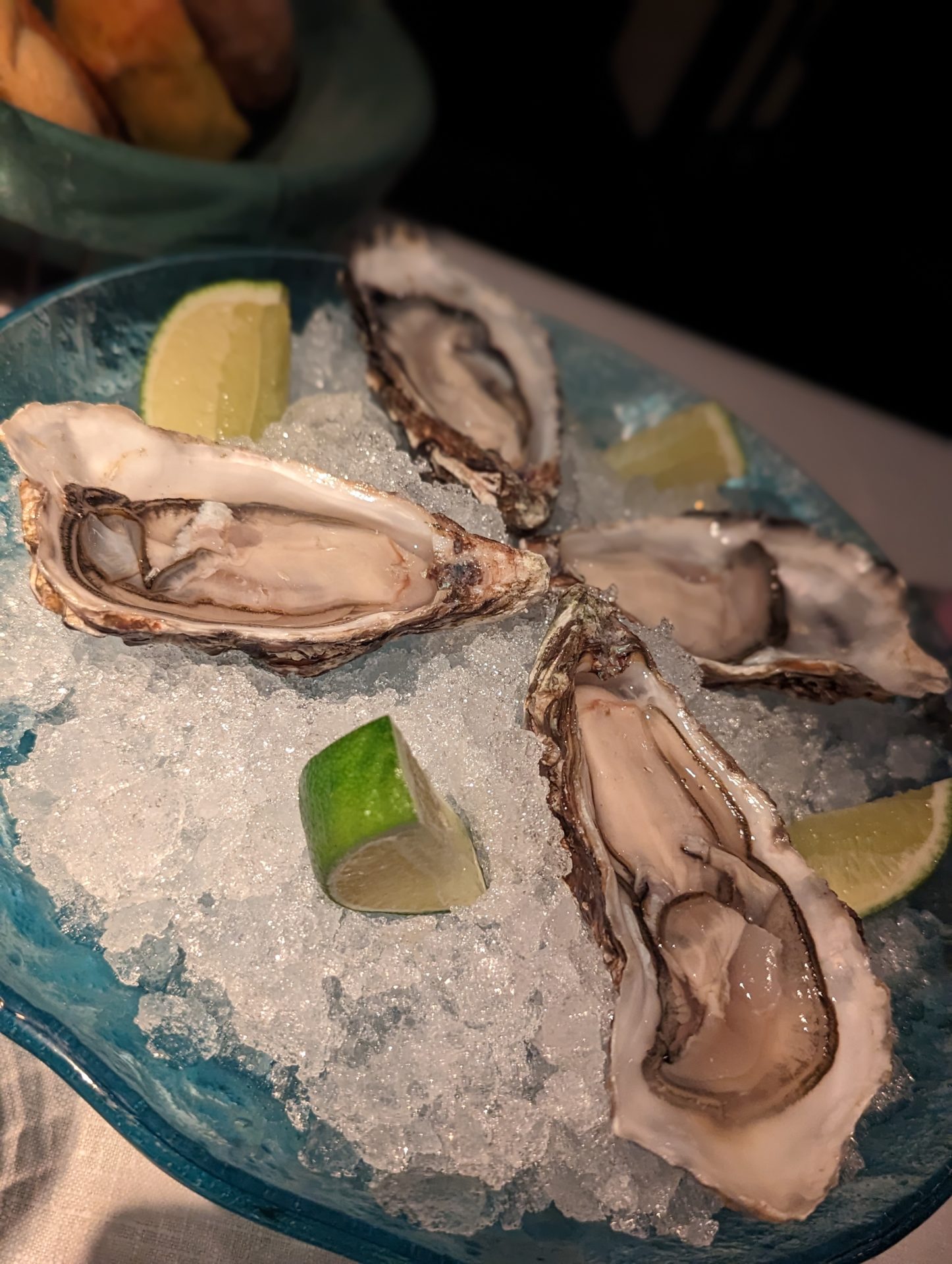 a plate of oysters and limes