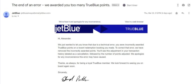 JetBlue Clawback with Failed Attempt at Humor