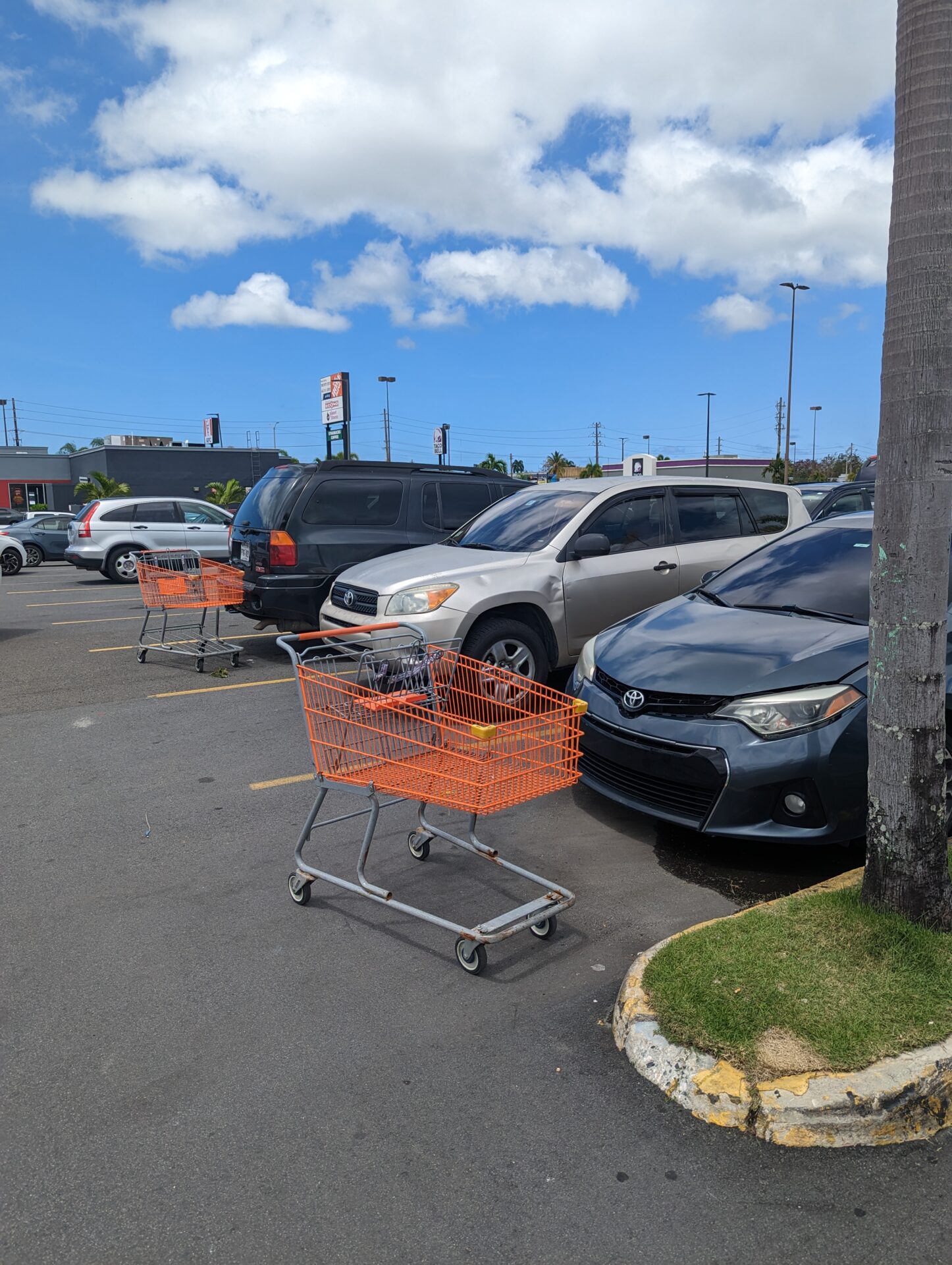 a shopping cart in a parking lot
