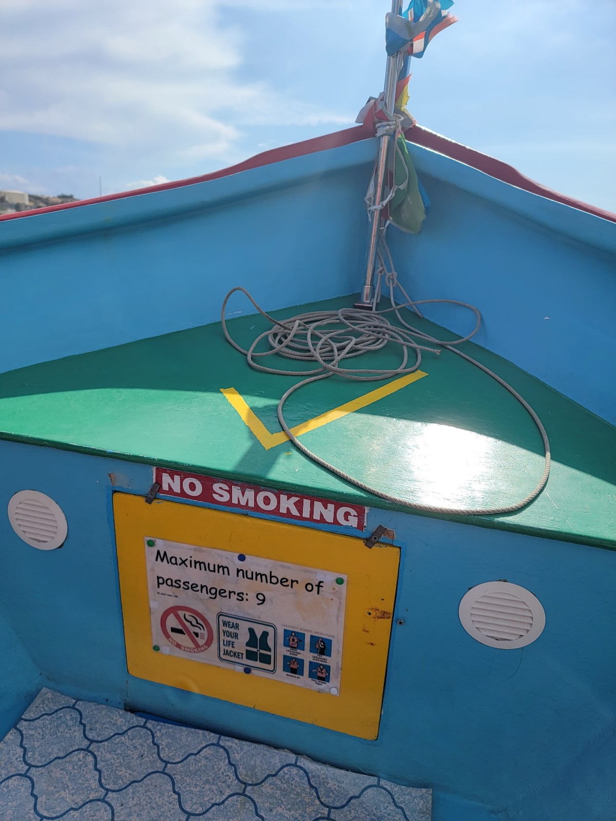 a boat with no smoking sign