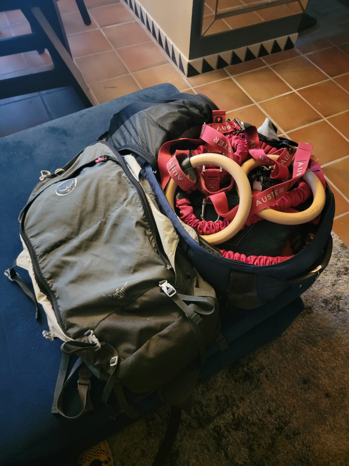 a bag with a backpack and rings