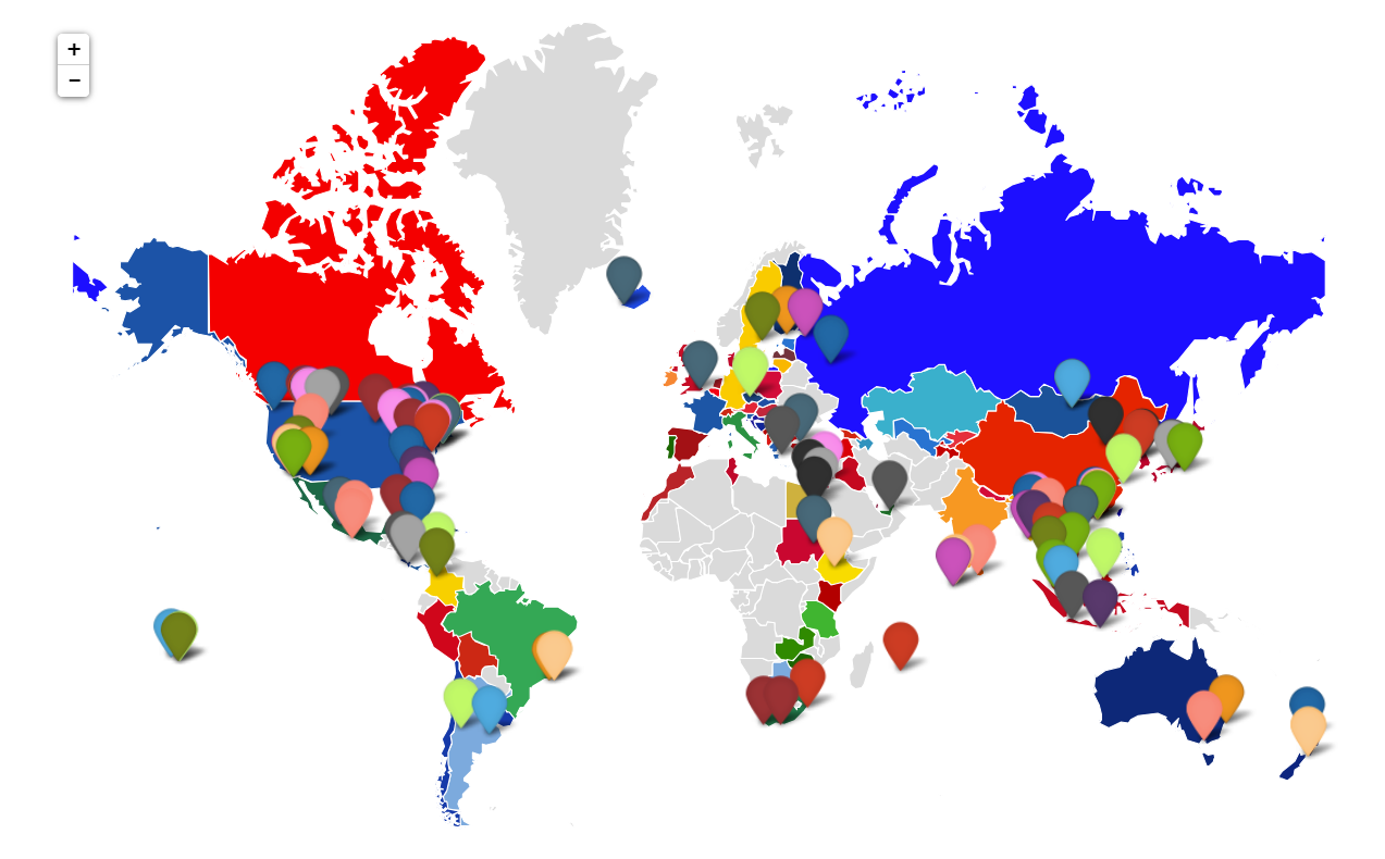 a map of the world with different colored spots