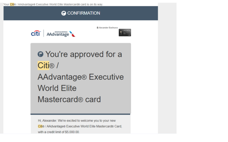 Approved! AA Citi Exec 100k