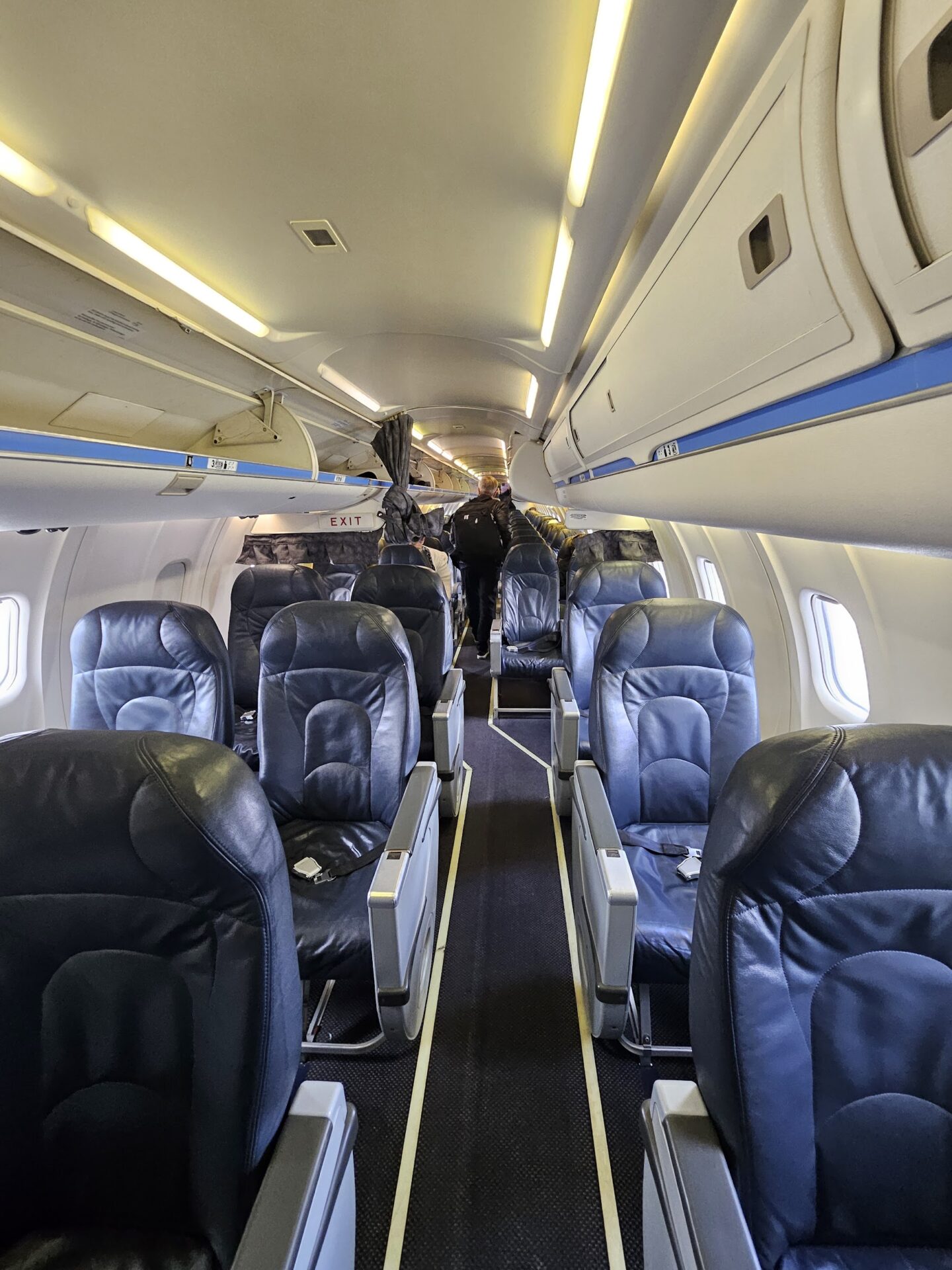 a plane with black seats