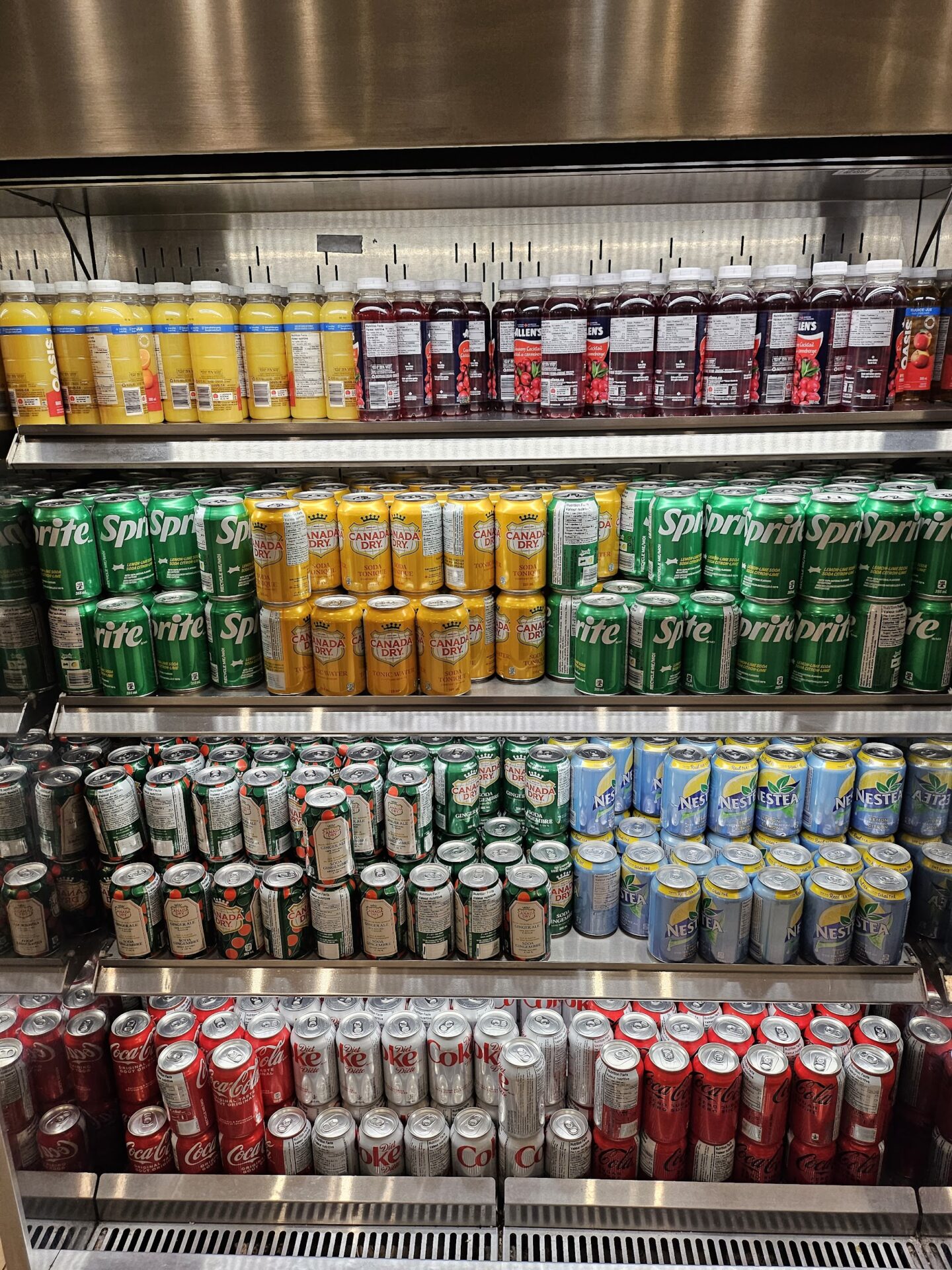 a shelves of soda cans