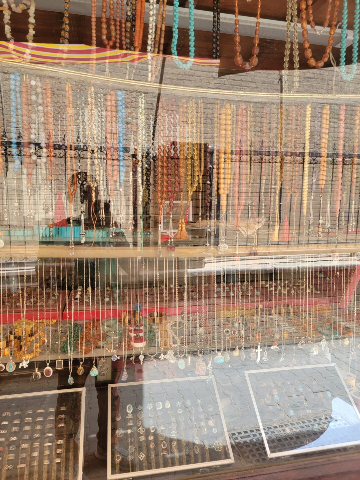 a display of necklaces in a store