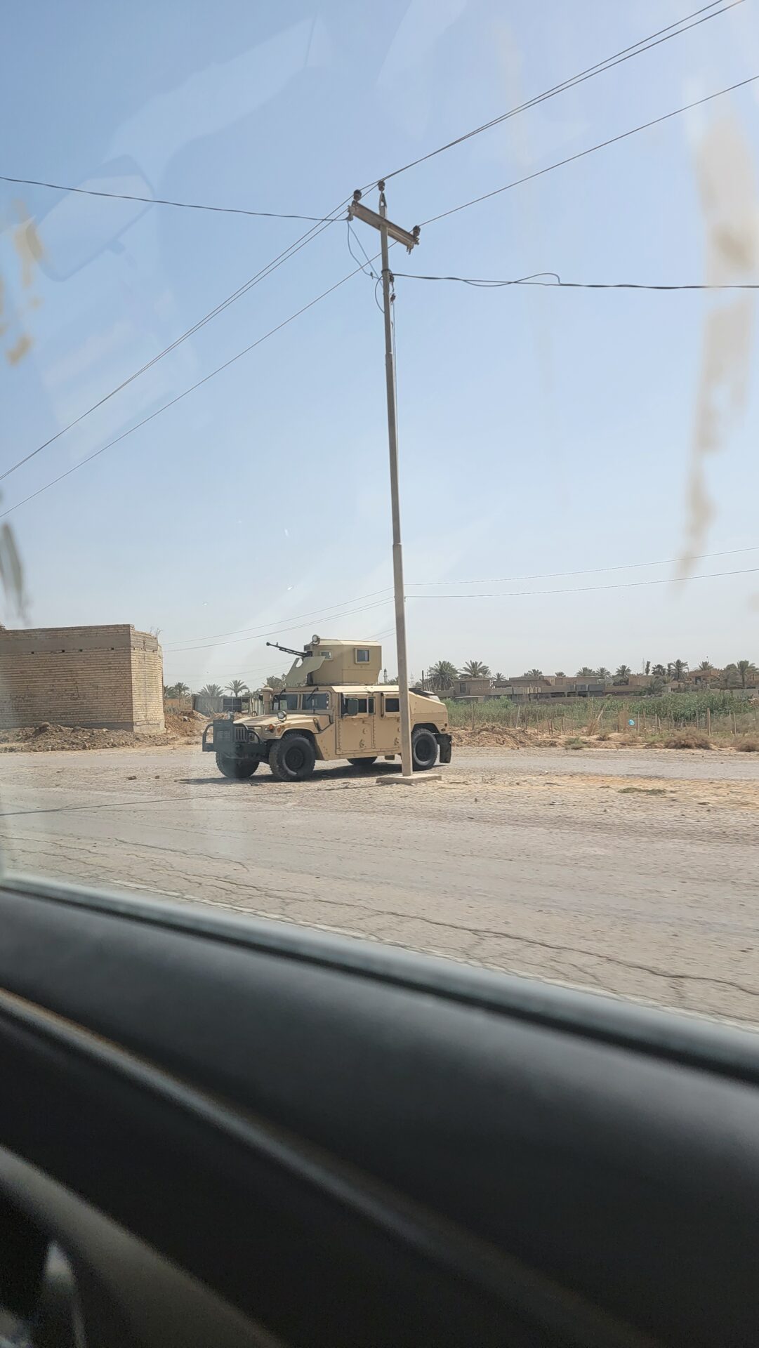 a military vehicle on the road