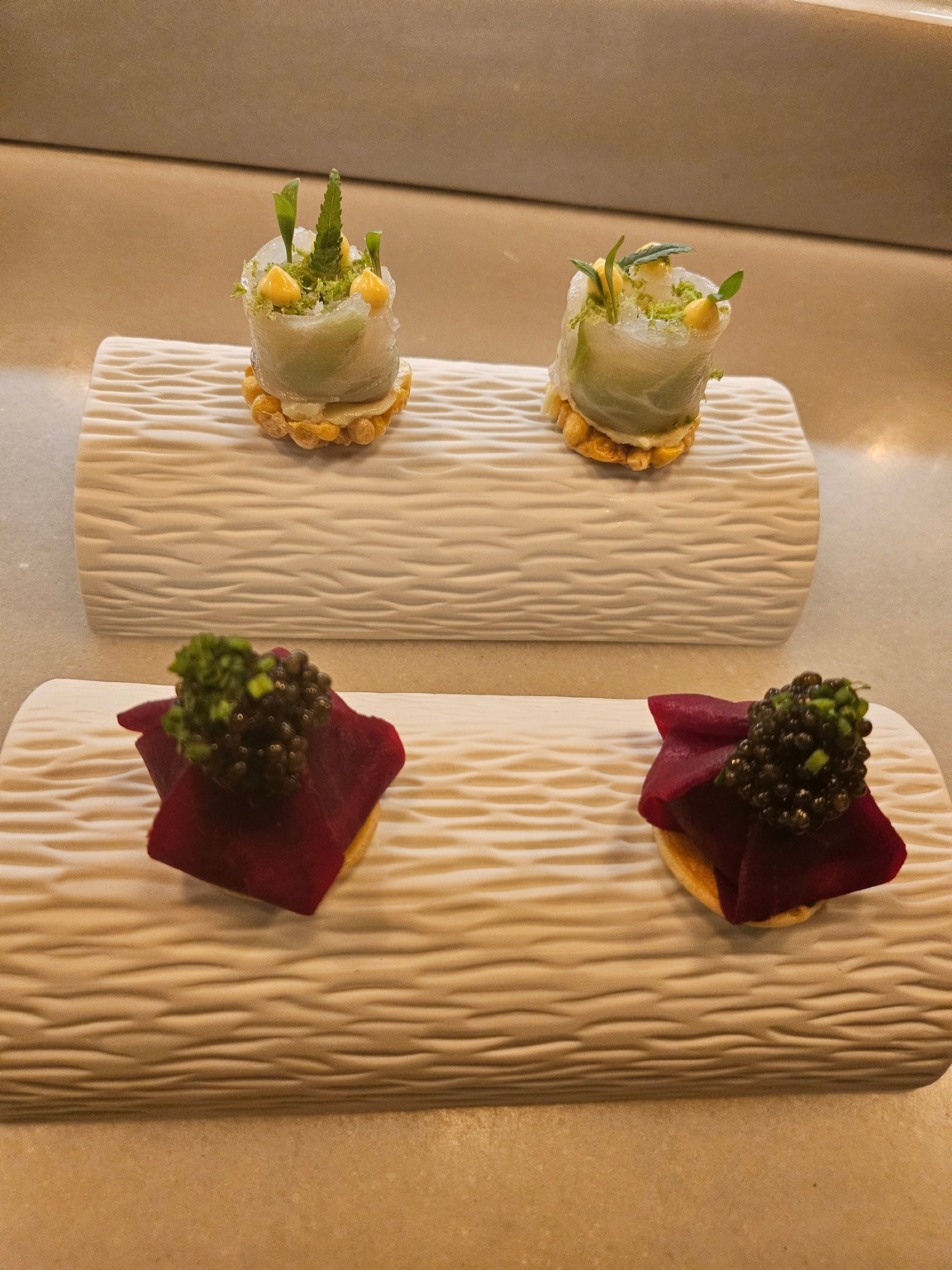 a group of food on a white surface