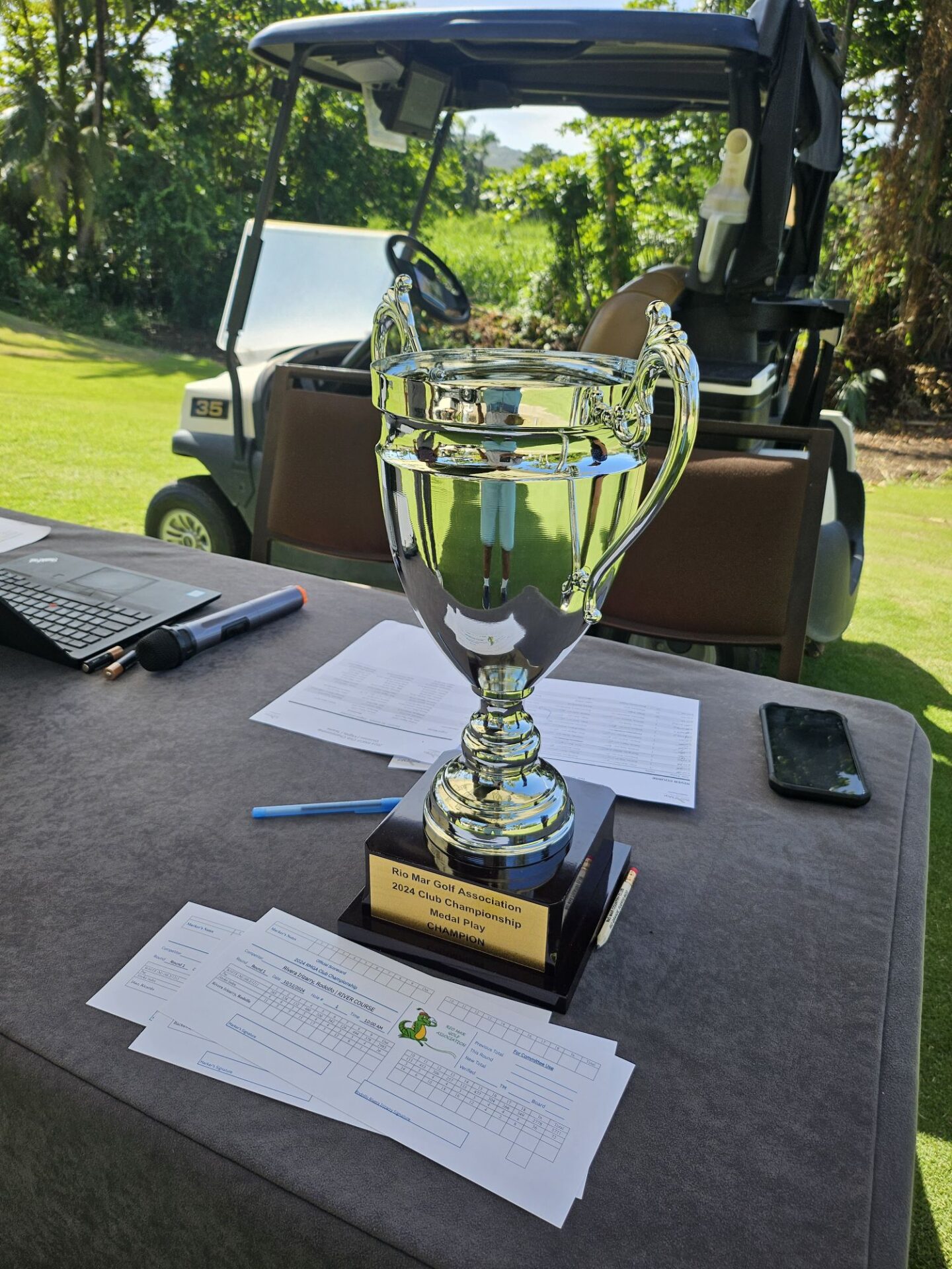 a trophy on a table