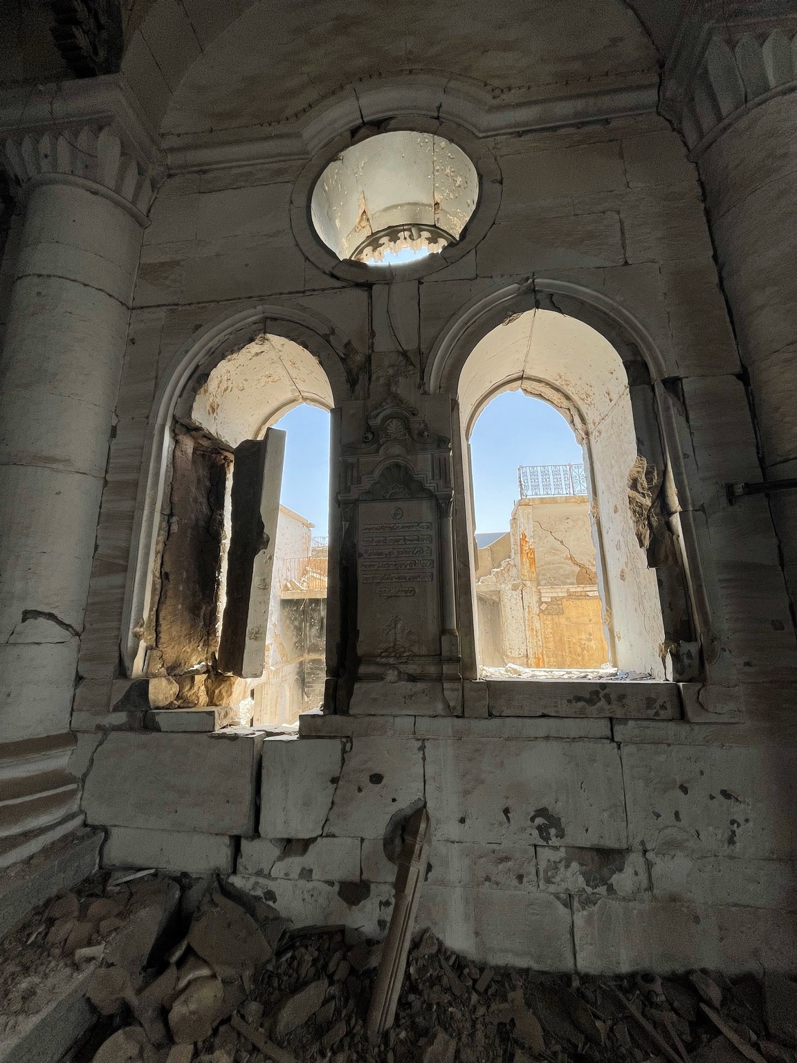 a broken windows in a building