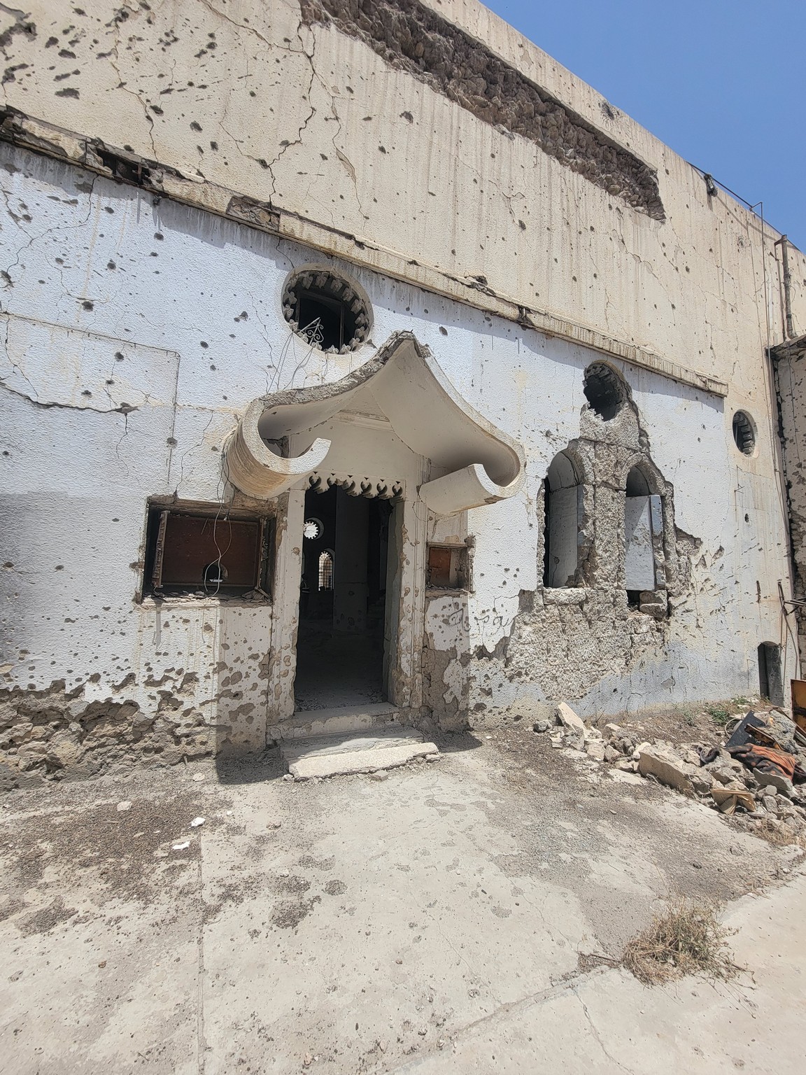 a building with holes in the wall