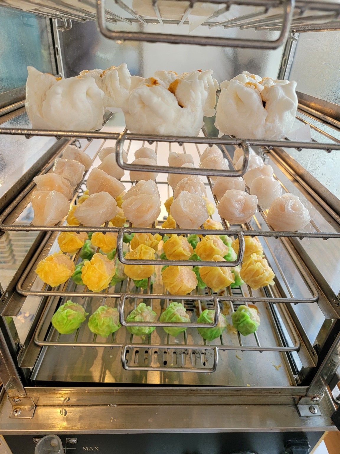 a tray of food on a rack