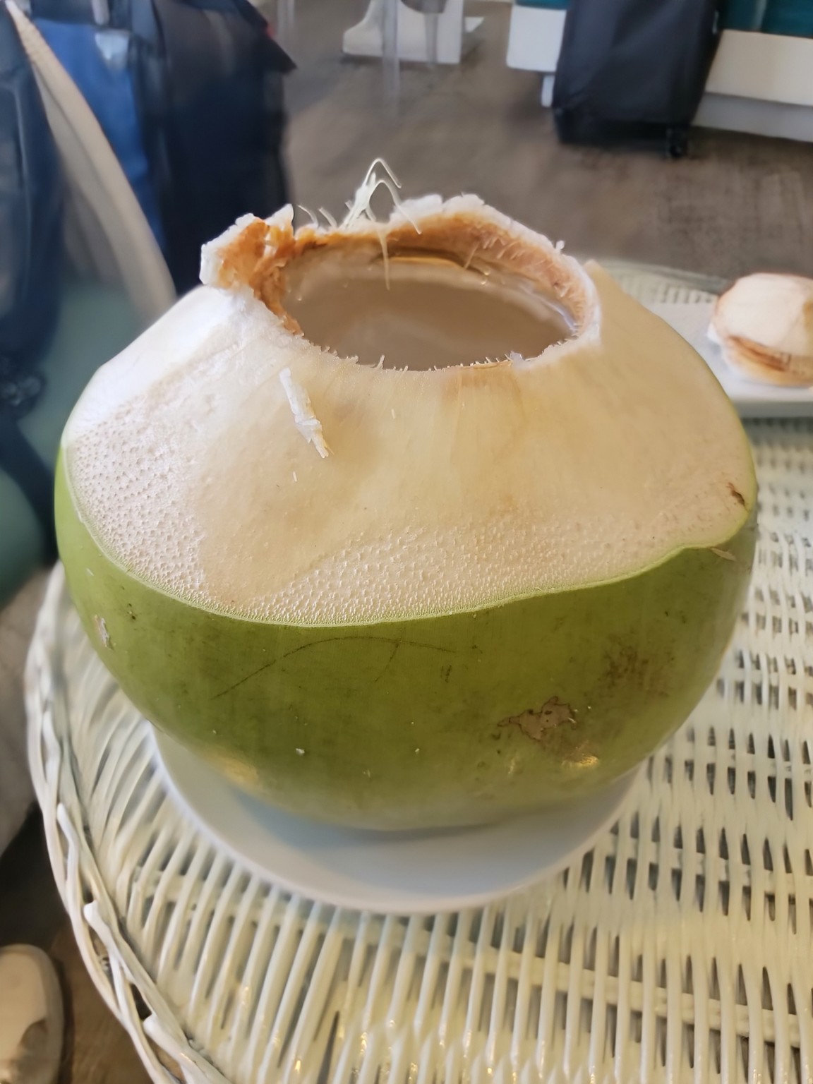 a coconut with a hole in it