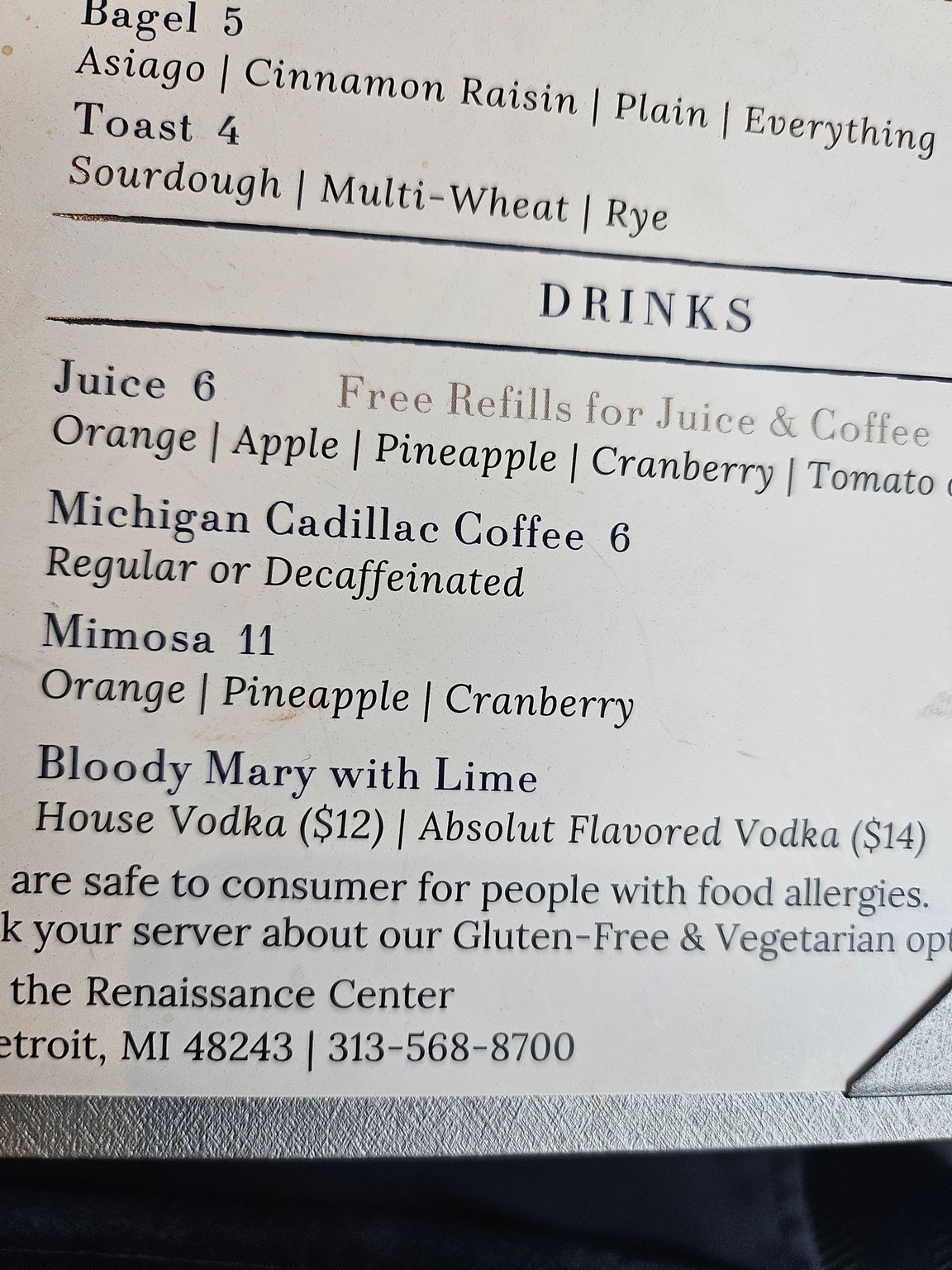 a menu with black text and blue text