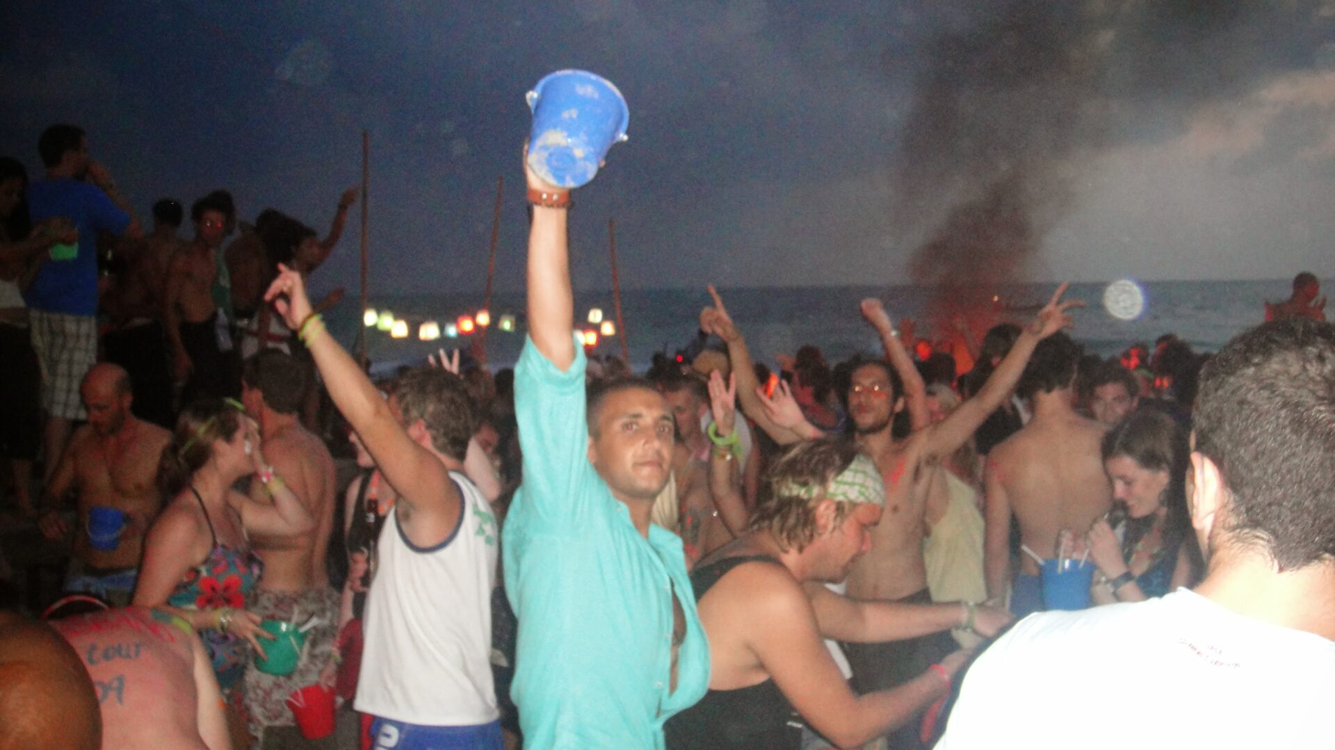 a group of people at a beach