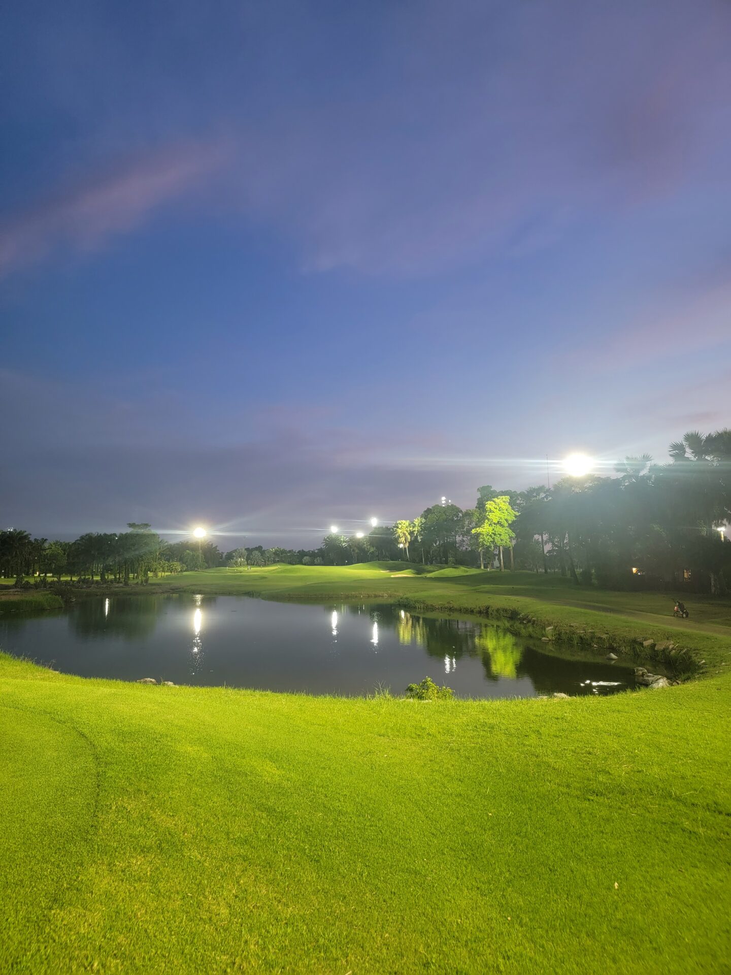 a pond with a pond in the middle of a golf course