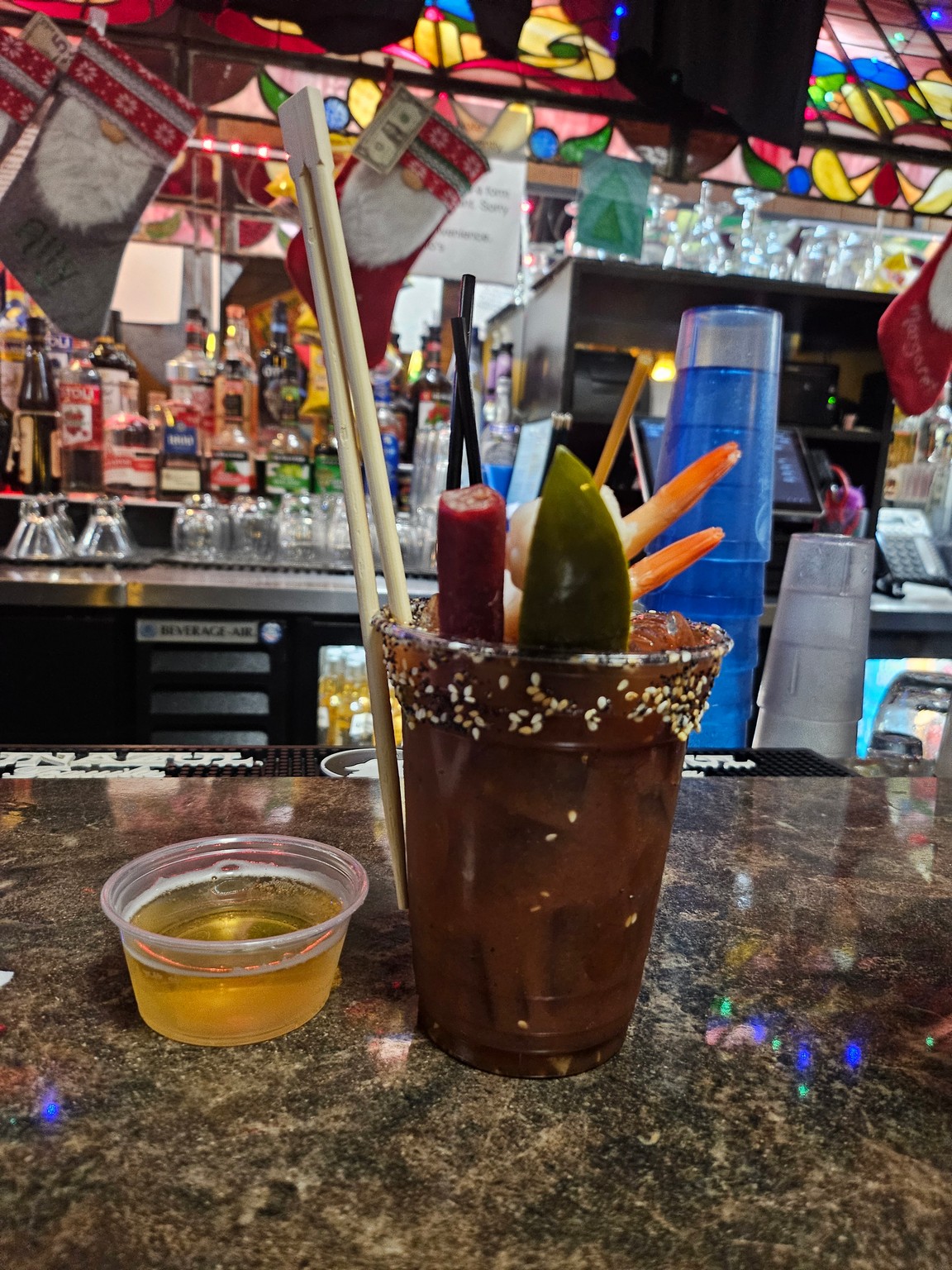 a drink on a counter