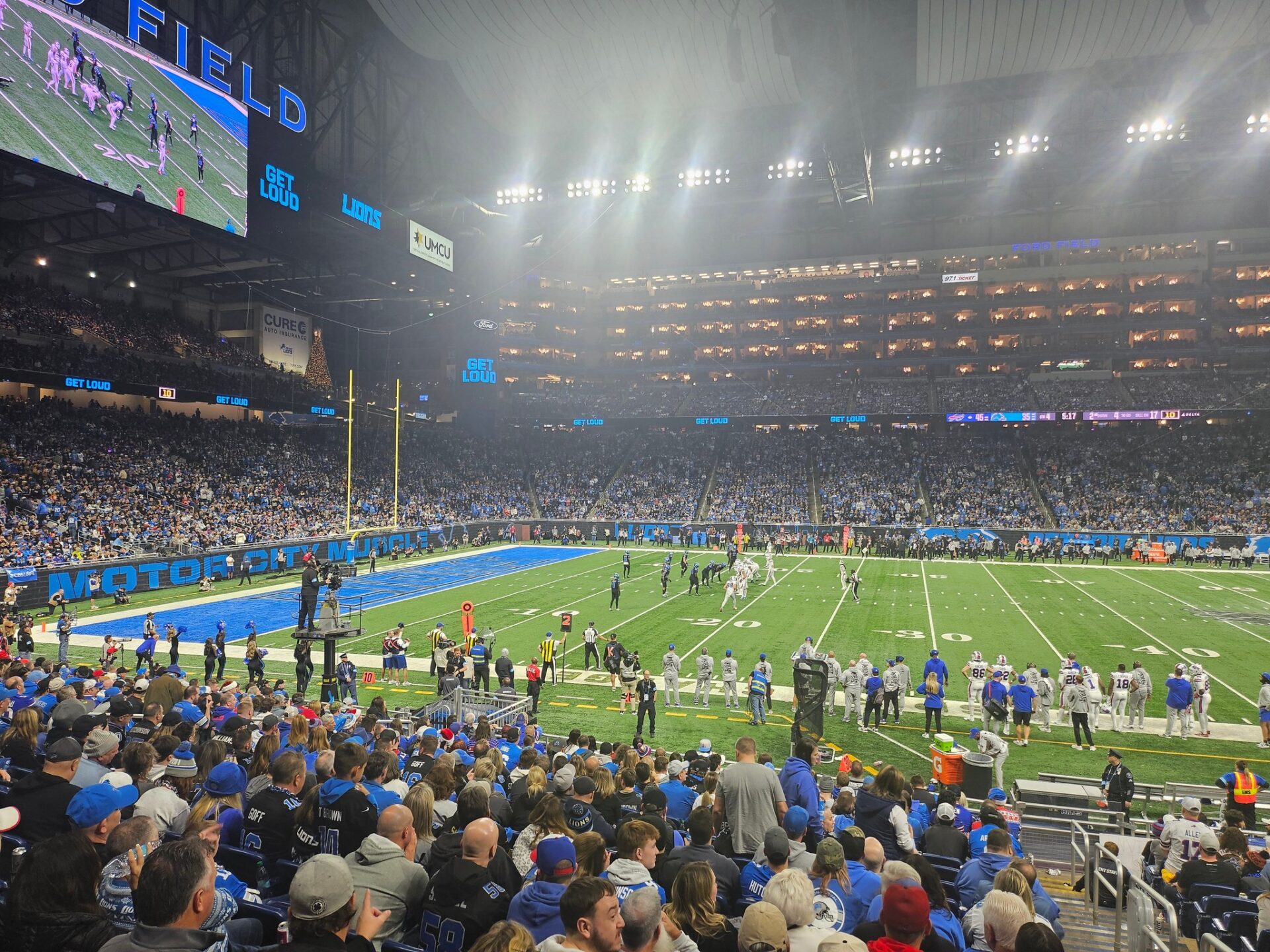 a football game in a stadium