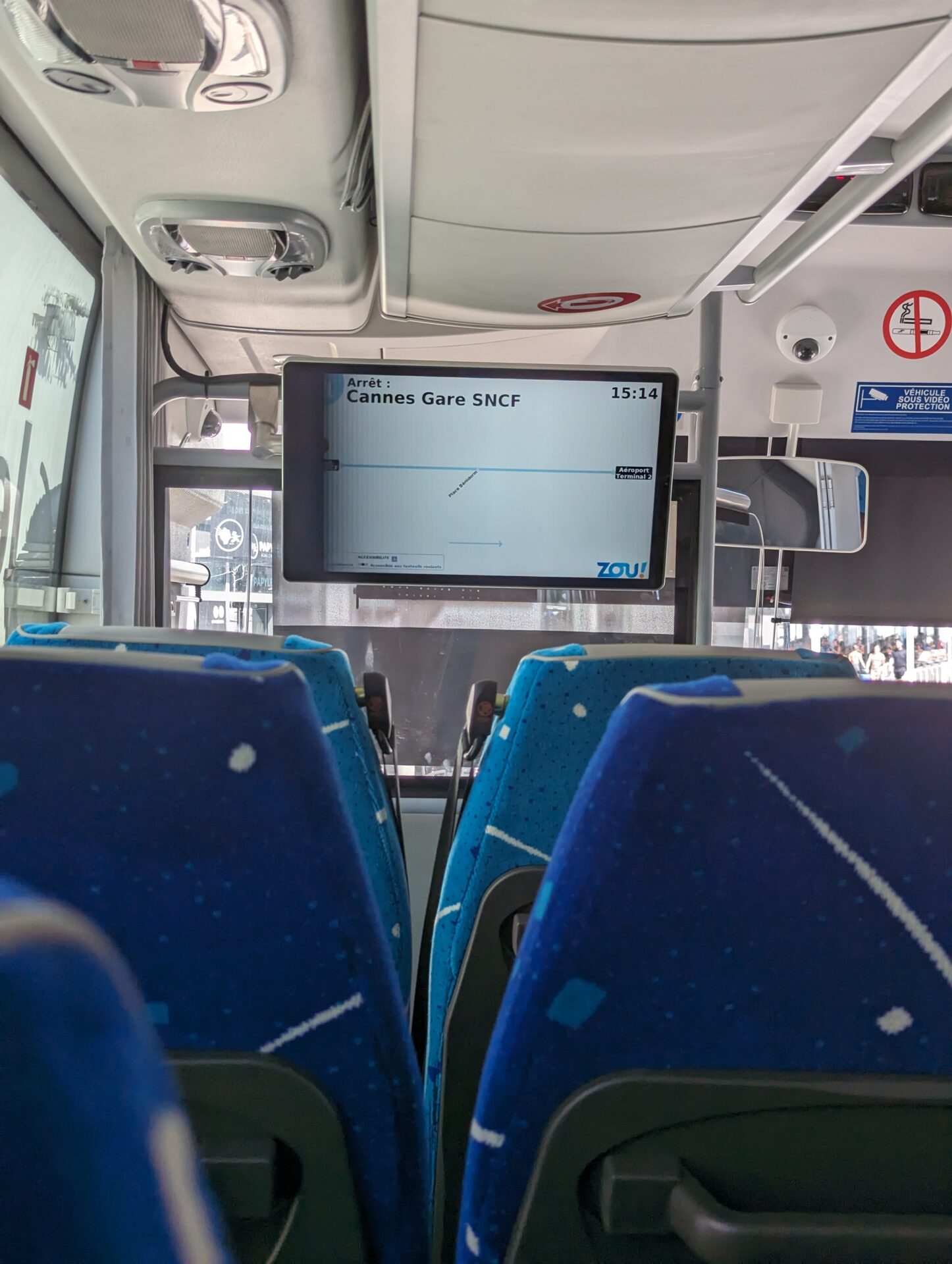 a screen on a bus