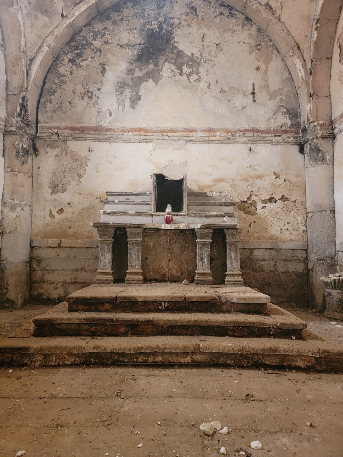 a stone altar in a building