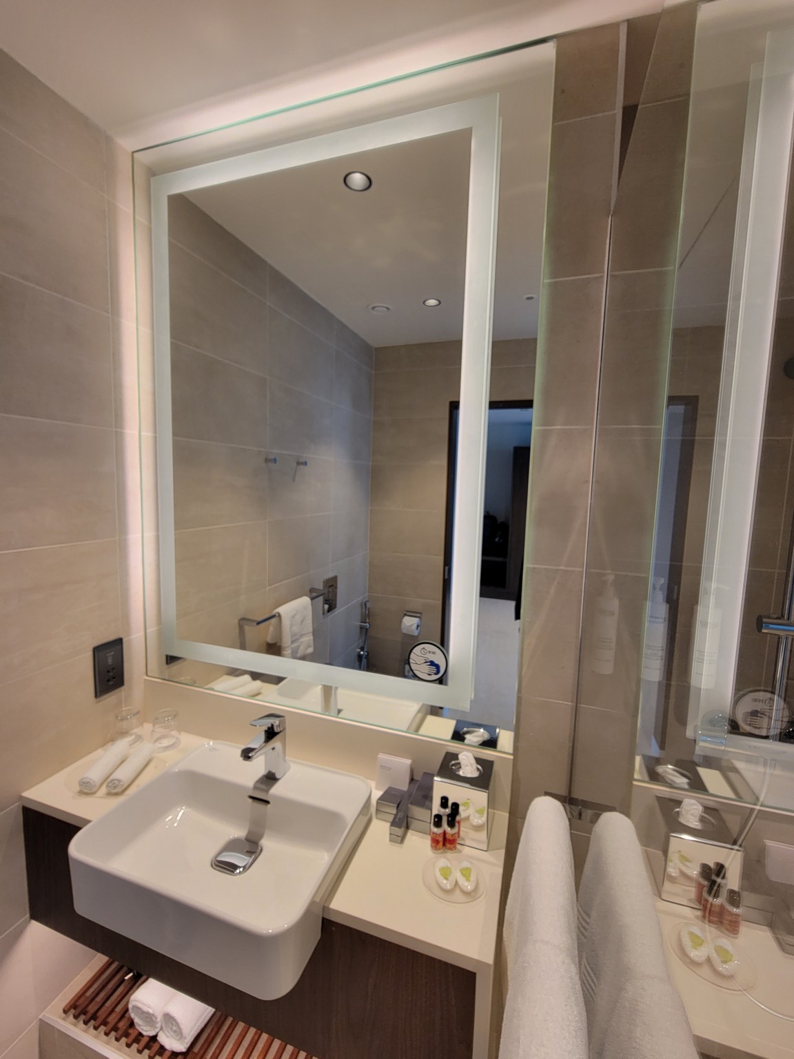 a bathroom with a mirror