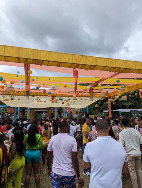 a group of people standing in a crowd