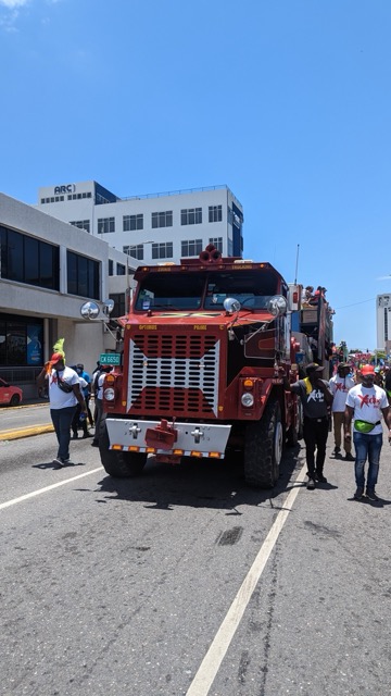a red truck on the street