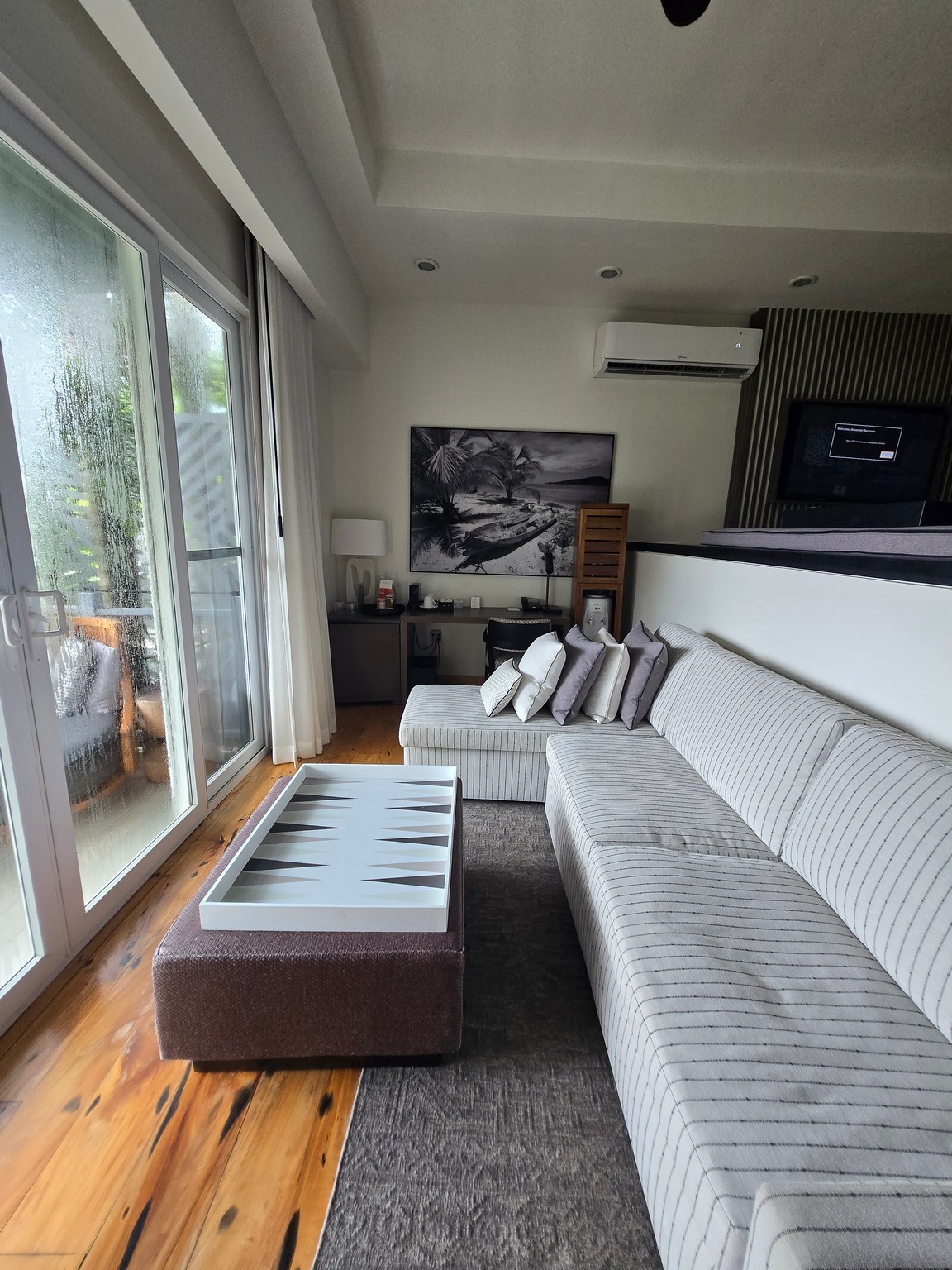 a living room with a couch and a coffee table
