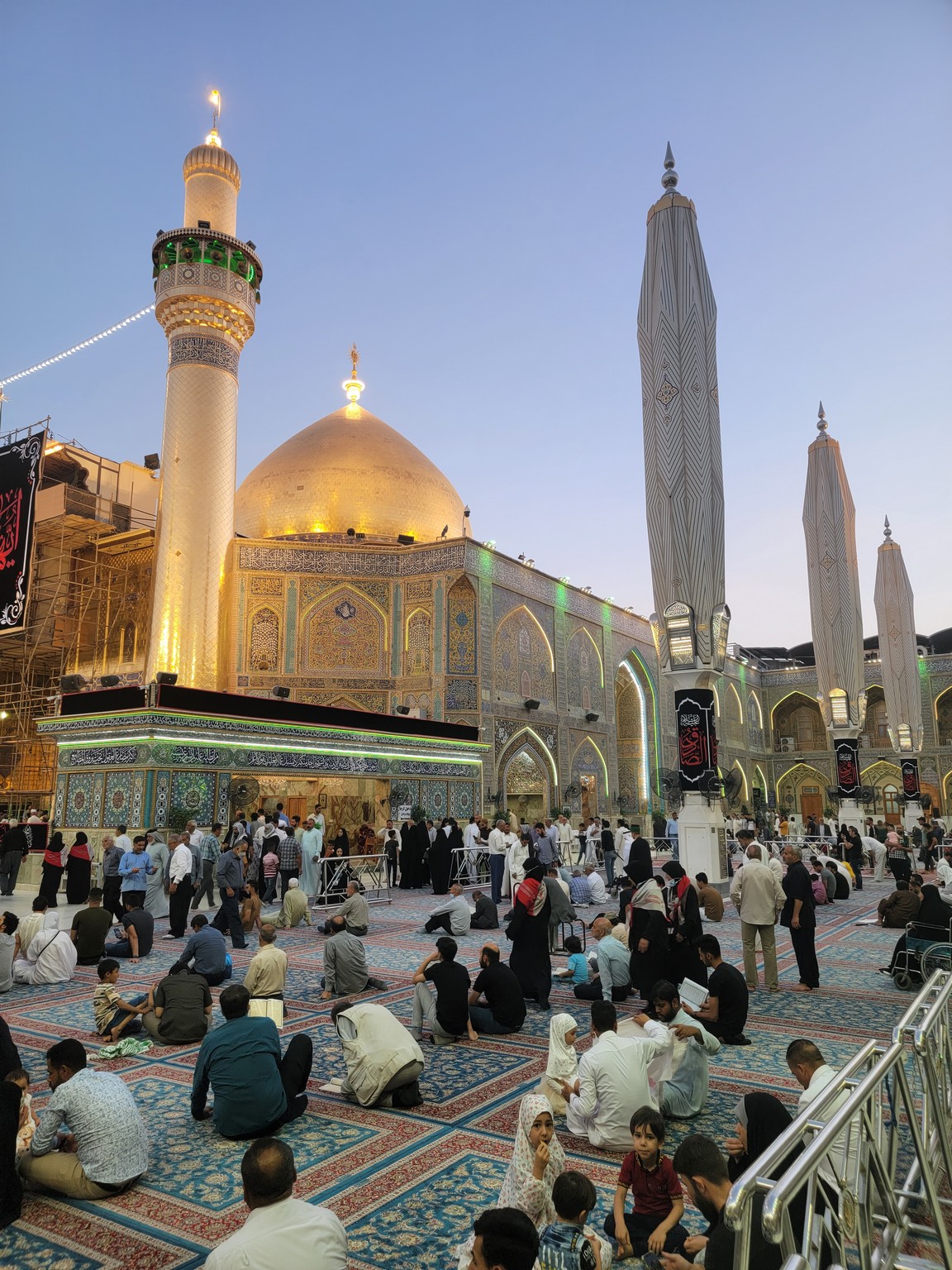 a group of people in a courtyard