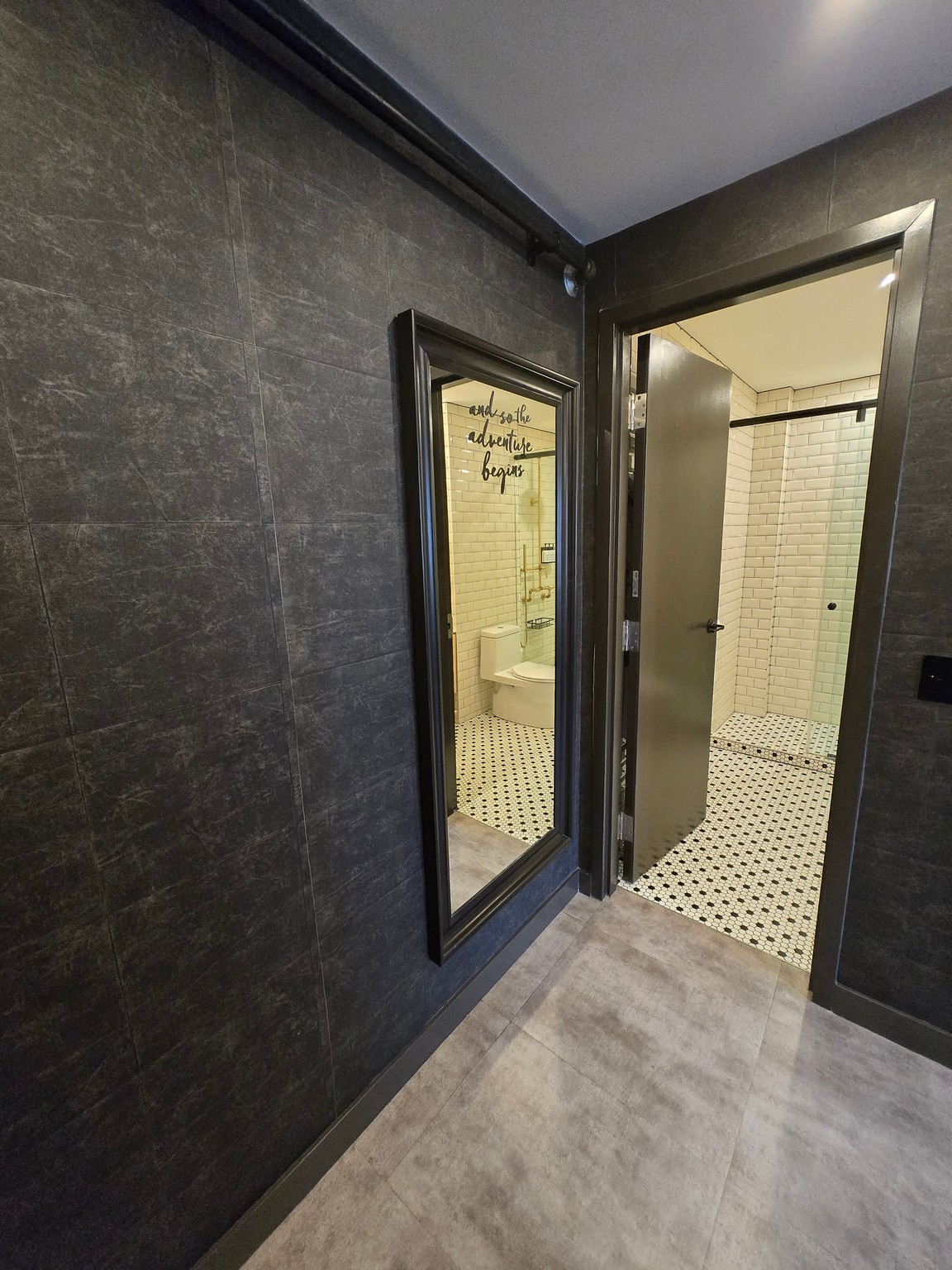 a mirror in a bathroom