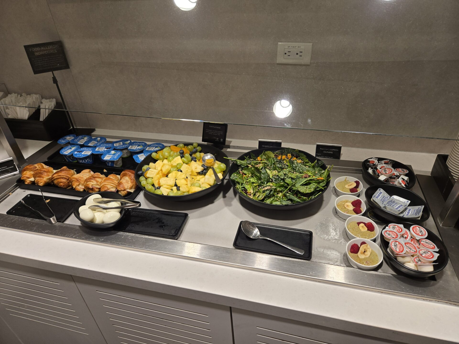 a buffet table with food on it