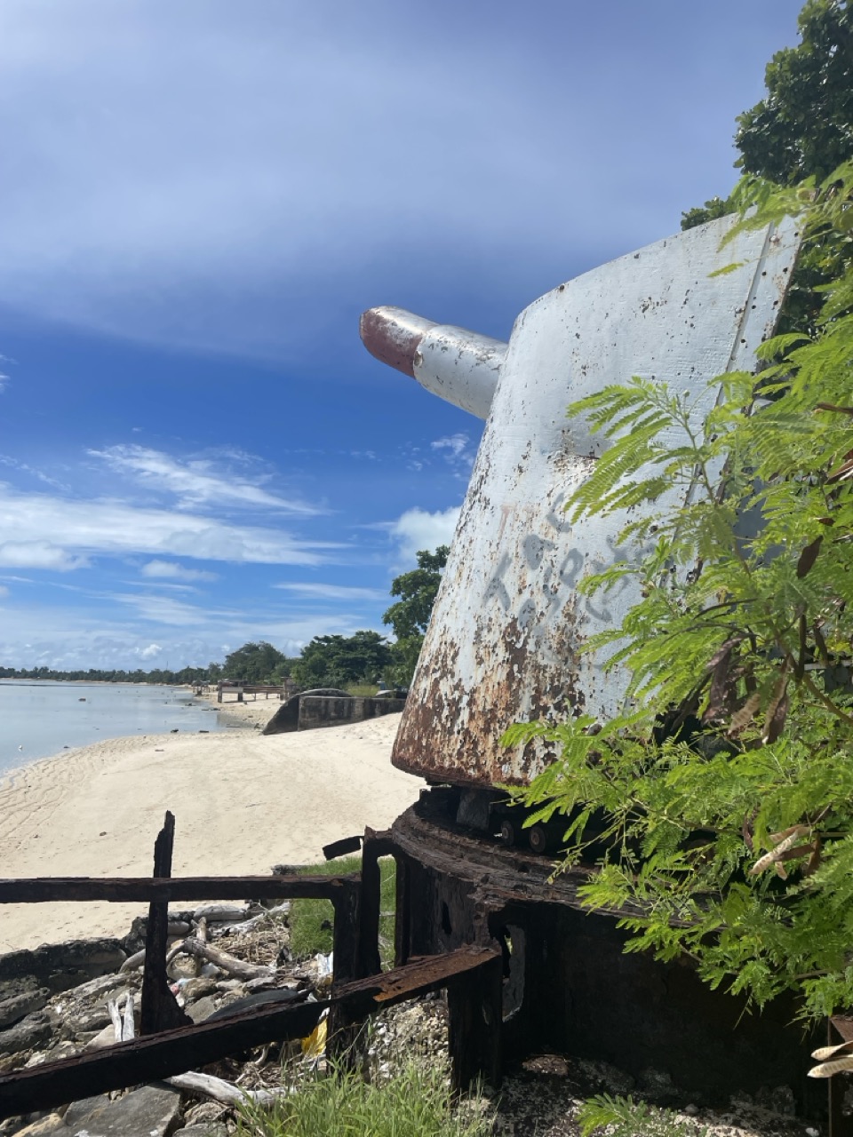 a large metal object on a beach