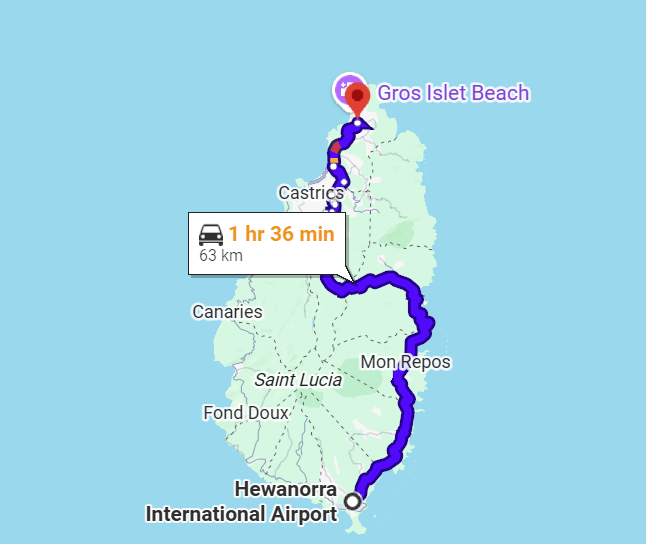 a map of a island with a route